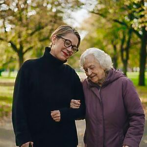 Senior mit Begleitung beim gemeinsamen Einkaufen im Supermarkt – Unterstützung im Alltag durch Einkaufsbegleitung in München.
